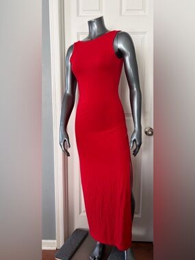 Red Sleeveless Maxi Dress w/ Side Slit